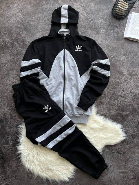 Мужской спортивный костюм Adidas серый с черным Комплект Адидас Олимпийка Штаны pav-160 фото