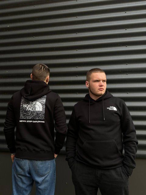 Мужская зимняя кофта The North Face черная Худи ТНФ с принтом Glad-1 фото