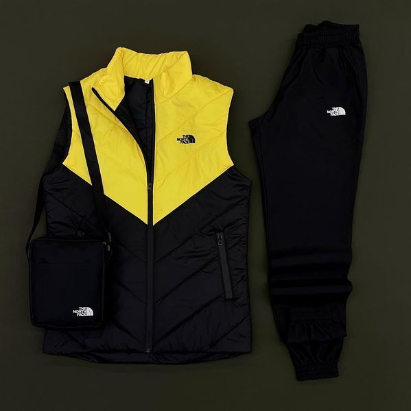 Мужской спортивный костюм The North Face из плащевки желтый Комплект ТНФ Жилетка Штаны Барсетка Intr-1620136944 фото