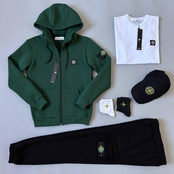 Мужской зимний спортивный костюм Stone Island белый Комплект Стон Айленд Футболка Кепка Хар-286 фото