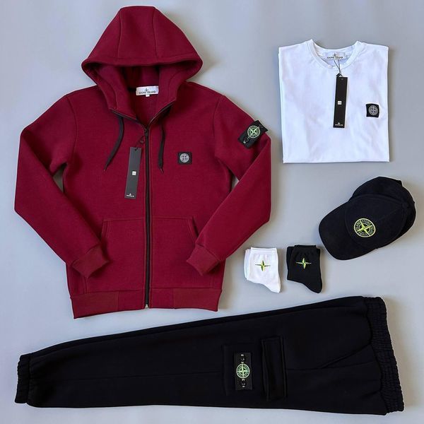 Мужской зимний спортивный костюм Stone Island белый Комплект Стон Айленд Футболка Кепка Хар-286 фото