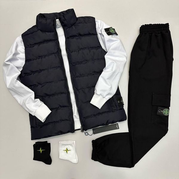Мужской спортивный костюм Stone Islandм без капюшона черный с синим Комплект Стон Айленд Жилетка Свитшот Штаны Хар-123 фото