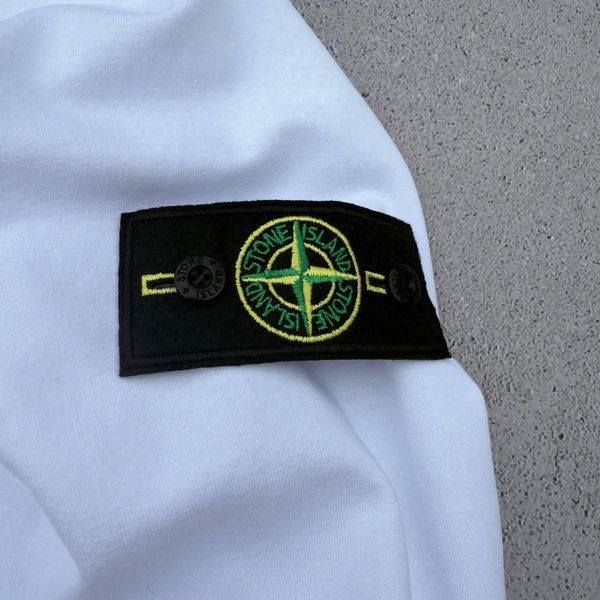 Чоловіча кофта Stone Island білий Зіп худі Стон Айленд на блискавці з патчем Хар-753 фото