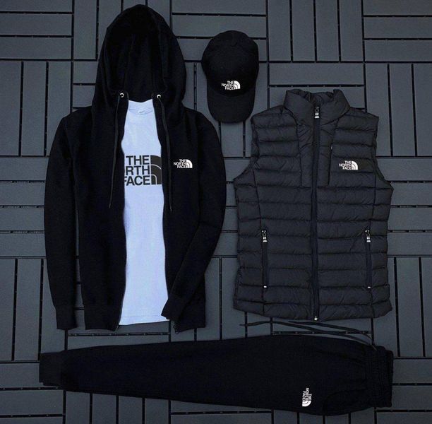 Чоловічий спортивний костюм The North Face чорний Комплект ТНФ Футболка Кепка Hot-30 фото