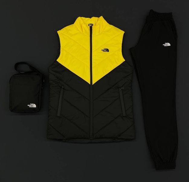 Мужской спортивный костюм The North Face из плащевки желтый Комплект ТНФ Жилетка Штаны Барсетка Intr-1620136944 фото