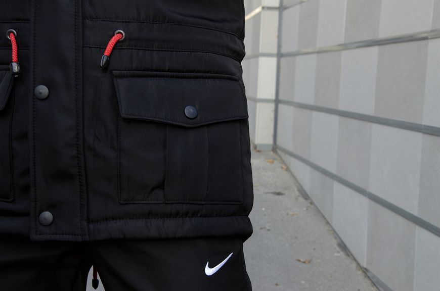 Мужская зимняя парка Nike черная с красным с капюшоном Пуховик Найк Intr-1591254594 фото