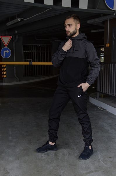 Чоловічий спортивний костюм Nike із плащової тканини чорний з сірим Комплект Найк Анорак Штани Барсетка Intr-1602058044 фото