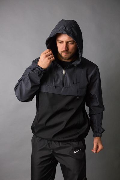 Чоловічий спортивний костюм Nike із плащової тканини чорний з сірим Комплект Найк Анорак Штани Барсетка Intr-1602058044 фото