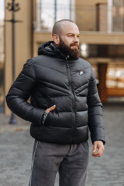 Чоловіча зимова куртка Nike чорна Пуховик Найк з капюшоном Bre-A0095 фото