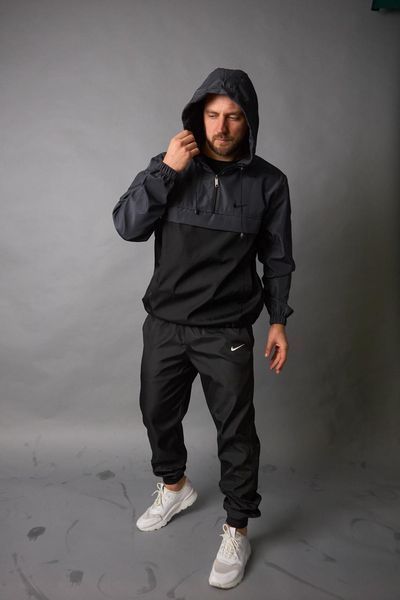 Чоловічий спортивний костюм Nike із плащової тканини чорний з сірим Комплект Найк Анорак Штани Барсетка Intr-1602058044 фото