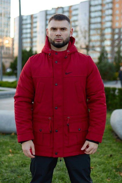 Чоловіча зимова парка Nike червона з капюшоном Куртка Найк Intr-1591254782 фото