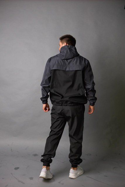 Мужской спортивный костюм Nike из плащевки черный с серым Комплект Найк Анорак Штаны Барсетка Intr-1602058044 фото