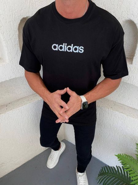 Чоловіча оверсайз футболка Adidas чорна бавовняна Теніска Адідас Моло-4077 фото
