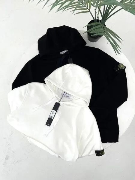 Чоловіче худі Stone Island з капюшоном біле Кофта Стон Айленд з патчем Гла-152 фото