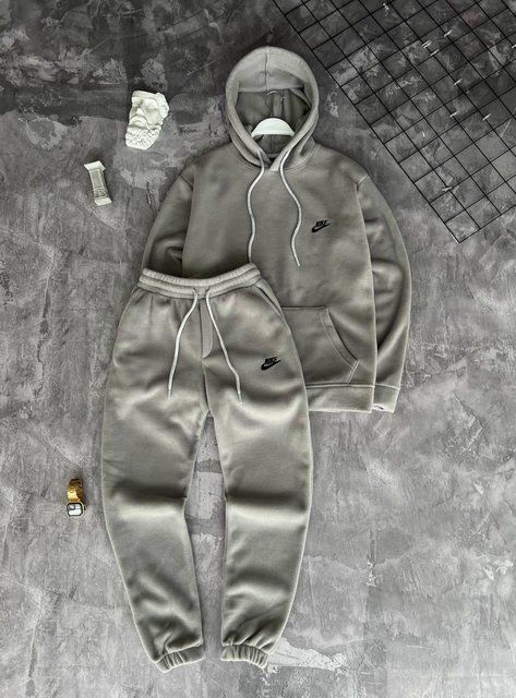 Мужской зимний спортивный костюм Nike серый Комплект Найк плюшевый Худи Штаны Моло-89-02 фото