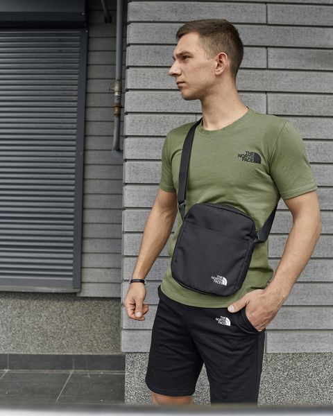 Мужской летний костюм The North Face Футболка Шорты Барсетка хаки с черным комплект ТНФ Intr-9918332981 фото