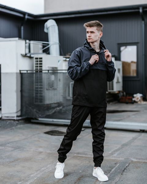 Чоловічий спортивний костюм Nike із плащової тканини чорний з сірим Комплект Найк Анорак Штани Барсетка Intr-1602058044 фото