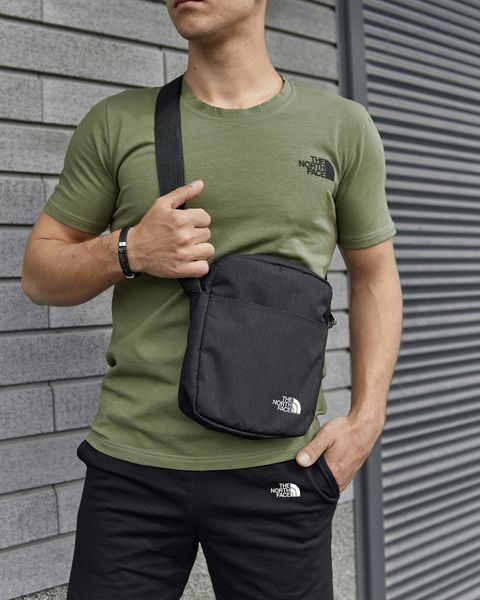 Мужской летний костюм The North Face Футболка Шорты Барсетка хаки с черным комплект ТНФ Intr-9918332981 фото