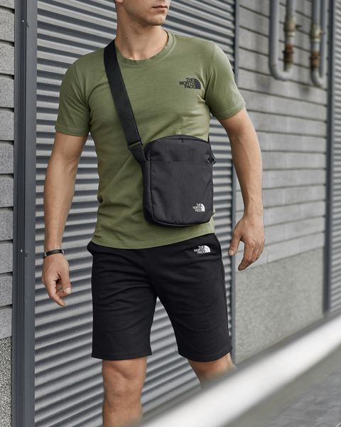 Мужской летний костюм The North Face Футболка Шорты Барсетка хаки с черным комплект ТНФ Intr-9918332981 фото