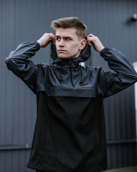 Чоловічий спортивний костюм Nike із плащової тканини чорний з сірим Комплект Найк Анорак Штани Барсетка Intr-1602058044 фото