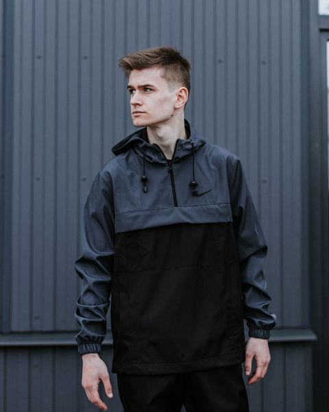 Чоловічий спортивний костюм Nike із плащової тканини чорний з сірим Комплект Найк Анорак Штани Барсетка Intr-1602058044 фото