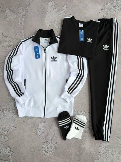 Чоловічий спортивний костюм Adidas білий весняний осінній Набір Адідас Кофта + Штани + Футболка + Шкарпетки Хар-869 фото