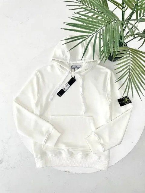 Мужское худи Stone Island с капюшоном белое Кофта Стон Айленд с патчем Гла-152 фото
