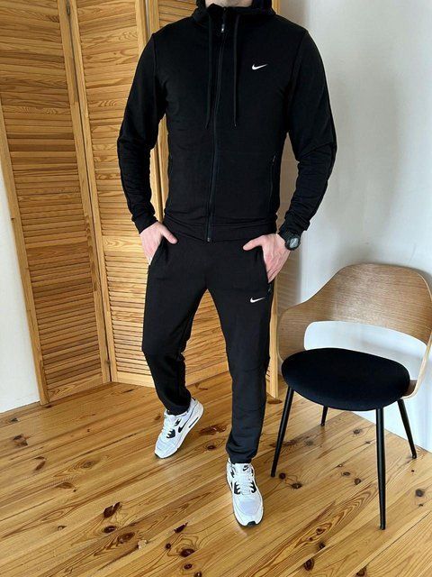 Мужской спортивный костюм Nike черный на молнии Комплект Найк Толстовка Штаны Мой-14 фото