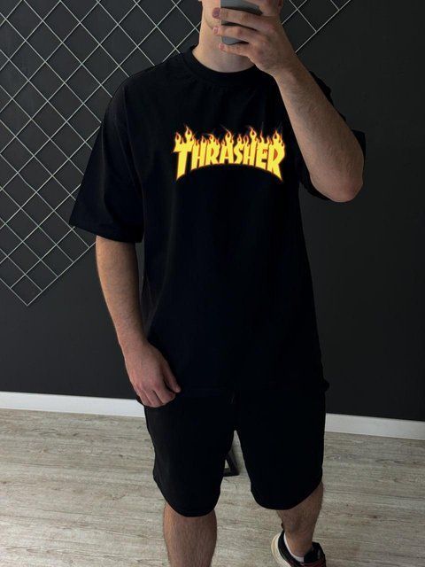 Чоловіча футболка оверсайз Thrasher чорна Теніска Трешер Rap-RD376 фото