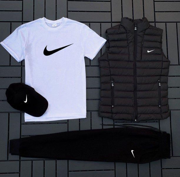 Чоловічий спортивний костюм Nike 3в1 чорний Комплект Найк Жилетка Штани Кепка Мой-62 фото
