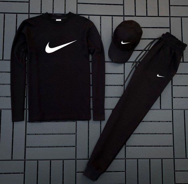 Чоловічий спортивний костюм Nike 3в1 чорний Комплект Найк Жилетка Штани Кепка Мой-62 фото