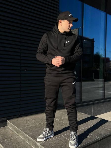 Мужской зимний спортивный костюм Nike черный Комплект Найк с капюшоном Мой-10 5 фото
