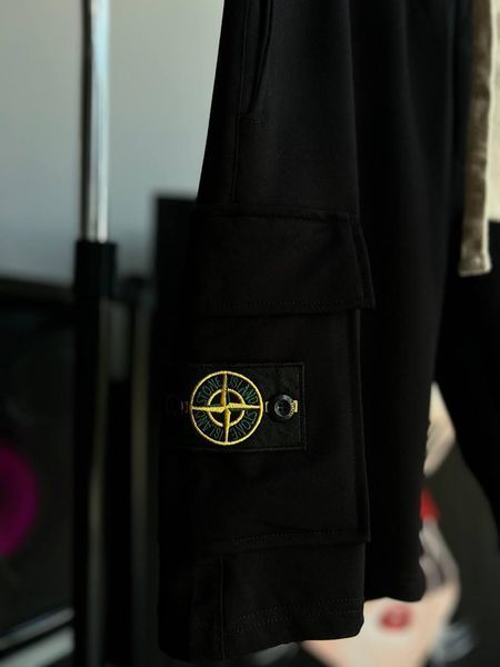 Мужской летний костюм Футболка Шорты Stone Island черно-белый с патчем Стон Айленд Моло-67-14 фото