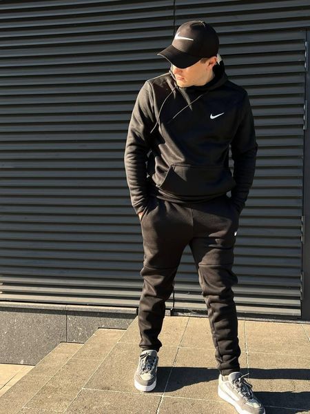 Мужской зимний спортивный костюм Nike черный Комплект Найк с капюшоном Мой-10 5 фото