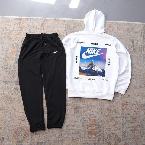Мужской спортивный костюм Nike черно-белый с капюшоном Комплект Худи Штаны Найк весенний осенний Ads-621 фото