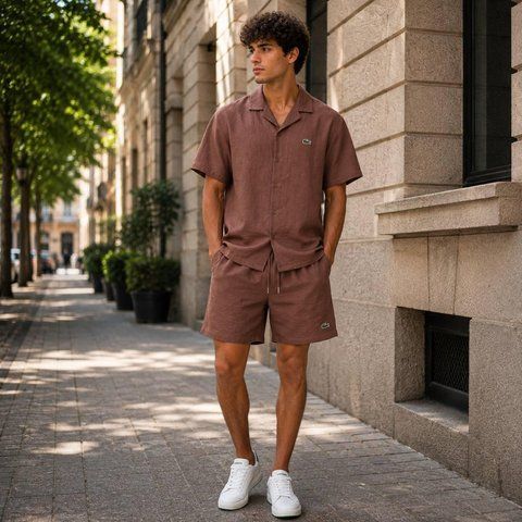 Чоловічий лляний костюм Lacoste коричневий Sta-224-коп фото