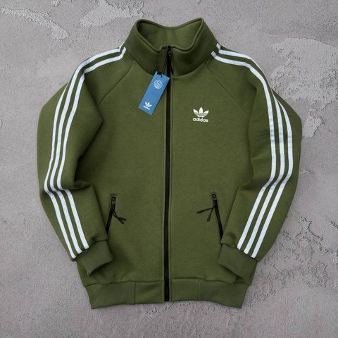 Мужская зимняя кофта Adidas без капюшона хаки Олимпийка Адидас на молнии Хар-513 фото