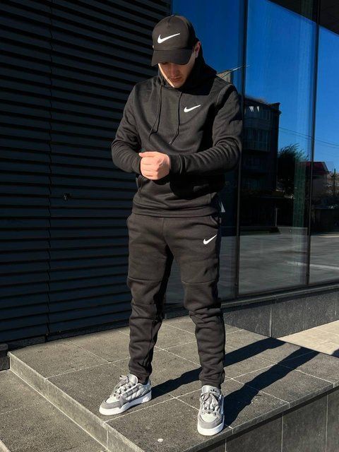 Мужской зимний спортивный костюм Nike черный Комплект Найк с капюшоном Мой-10 5 фото