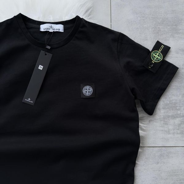 Мужская футболка Stone Island черная с патчем хлопковая Тениска Стон Айленд Мой-127|Хар-844 (коп2) фото