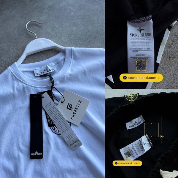 Мужской летний костюм Футболка Шорты Stone Island черно-белый с патчем Стон Айленд Моло-67-14 фото