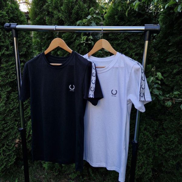 Мужская футболка Fred Perry белая с лампасами Фред Перри Will-FP0013 фото