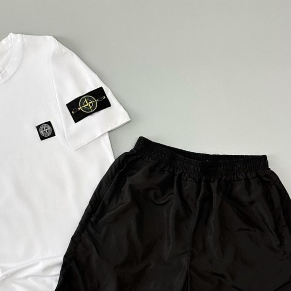 Мужской летний костюм Stone Island Футболка Шорты белый с патчем Стон Айленд Will-SS0016 фото