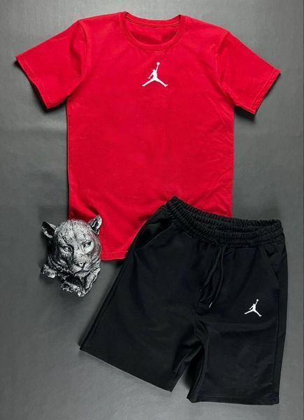 Чоловічий літній костюм Футболка Шорти Jordan хакі з чорним Комплект Джордан Ow-231 фото