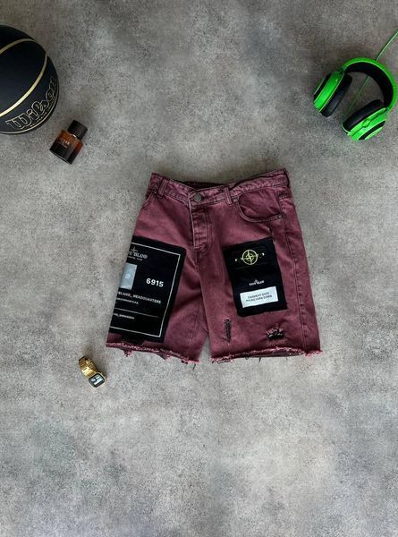 Мужские джинсовые шорты Stone Island бордовые Бриджи Стон Айленд Моло-98-03 фото