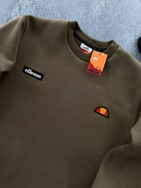 Мужской зимний спортивный костюм Ellesse без капюшона хаки с черным Комплект Элис Свитшот Штаны Хар-309 фото
