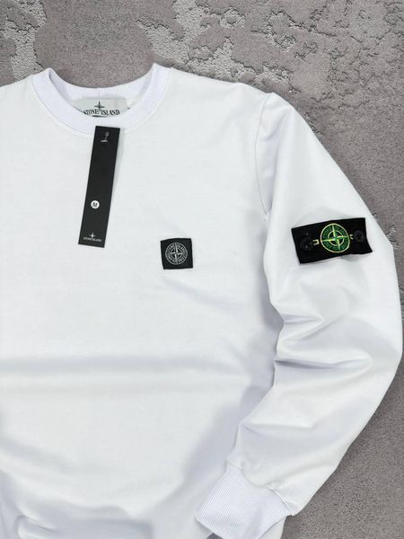 Чоловічий світшот Stone Island білий Кофта без капюшона Стон Айленд із патчем Хар-276 фото