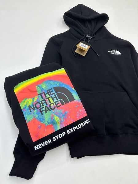 Мужская зимняя кофта The North Face черная Худи ТНФ с принтом Glad-3 фото