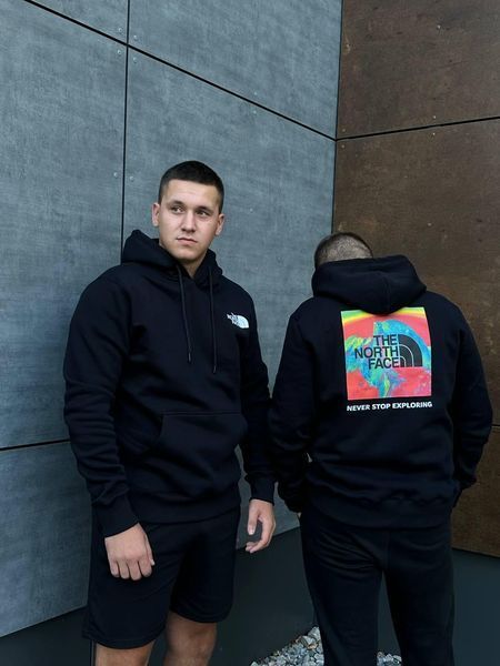 Мужская зимняя кофта The North Face черная Худи ТНФ с принтом Glad-3 фото