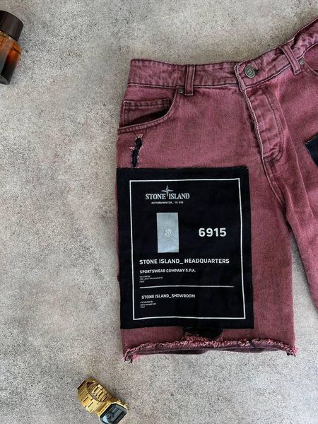 Мужские джинсовые шорты Stone Island бордовые Бриджи Стон Айленд Моло-98-03 фото