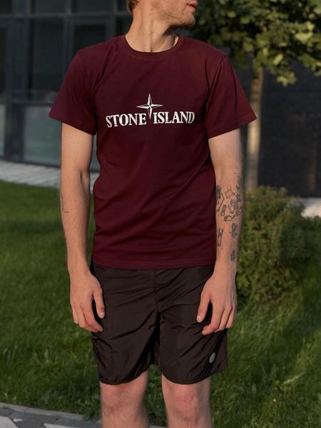 Мужская футболка Stone Island бордовая хлопковая Тенниска Стон Айленд Will-SS0028 фото